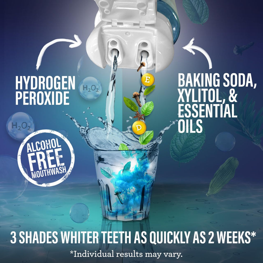 GuruNanda Shine Bright mouthwash pour shows even distribution for lasting freshness.