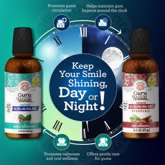 GuruNanda Ultimate Happy Gums Duo ashwagandha bottle closeup for gum care.