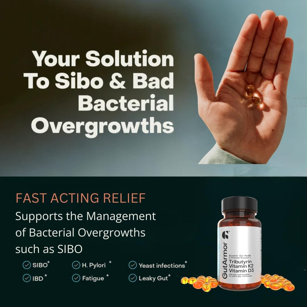 Gut Armor dosage schedule image showing 60 capsules for two months.