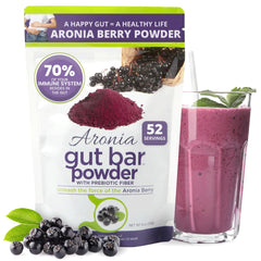 GUT BAR Aronia powder canister poured for gentle digestion support
