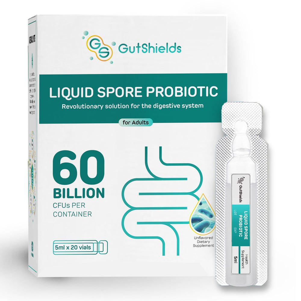 GUT SHIELDS liquid spore bottle pour enables easy daily dosing.