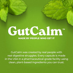GutCalm peppermint oil ingredient note highlighting 100% natural extract.