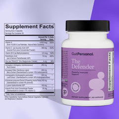 GutPersonal Defender with elderberry extract visual suggesting plant-based immune support.