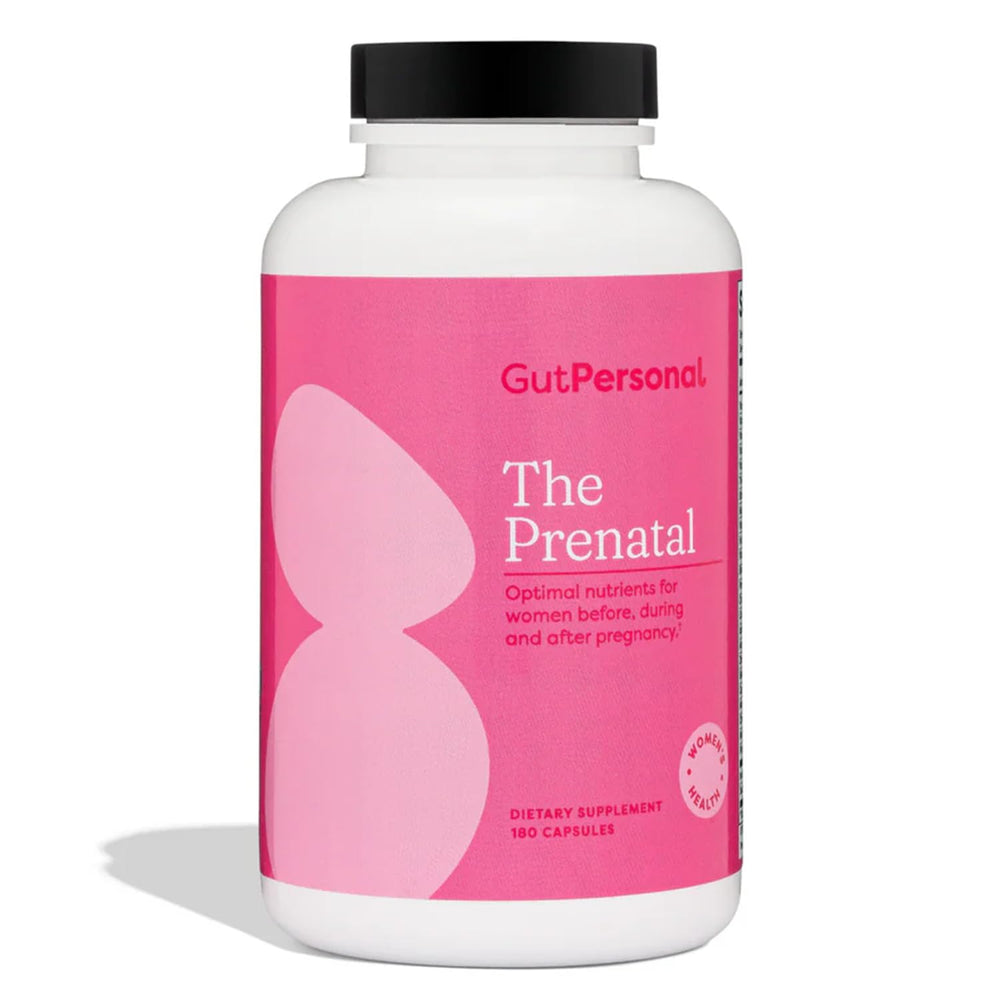 GutPersonal The Prenatal bottle pours capsules for a simple morning routine.