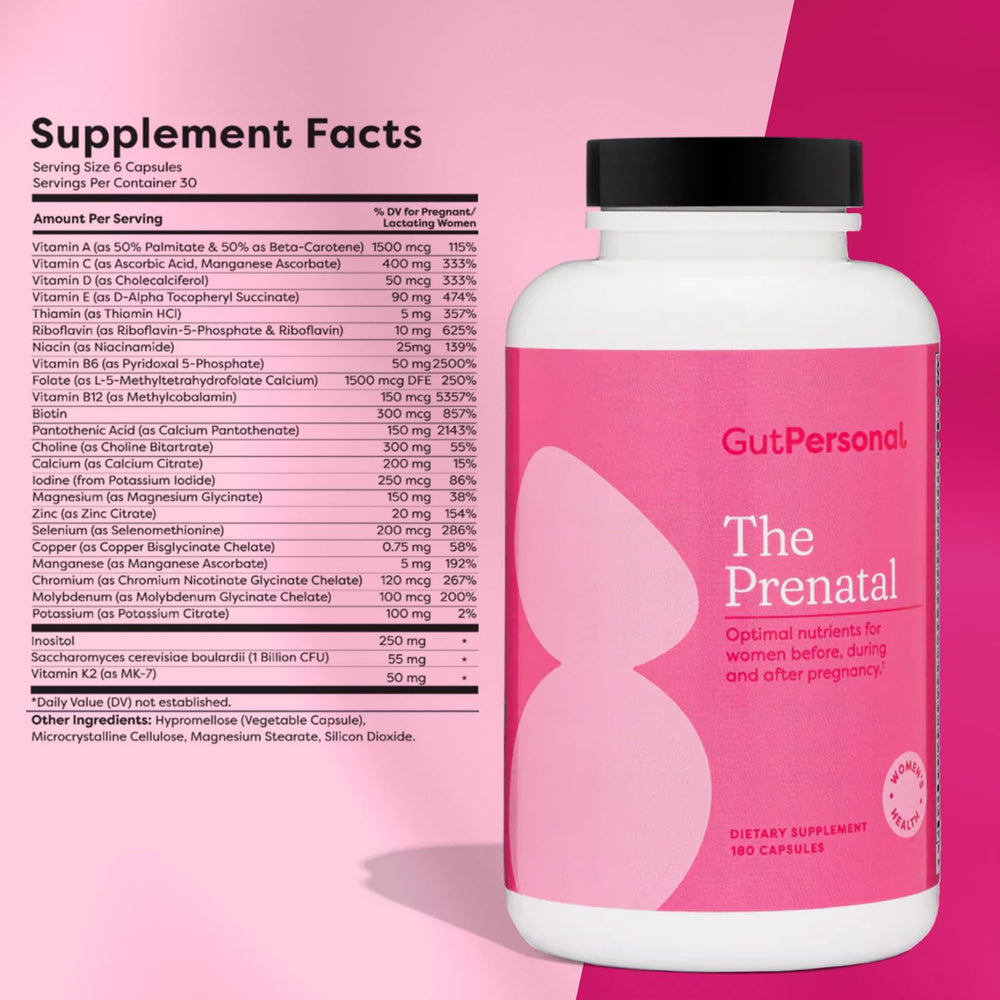GutPersonal The Prenatal ingredients label shows a balanced nutrient profile.