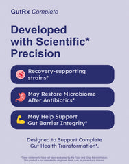 GutRx Complete enteric-coated capsules against a clean background for stomach protection.