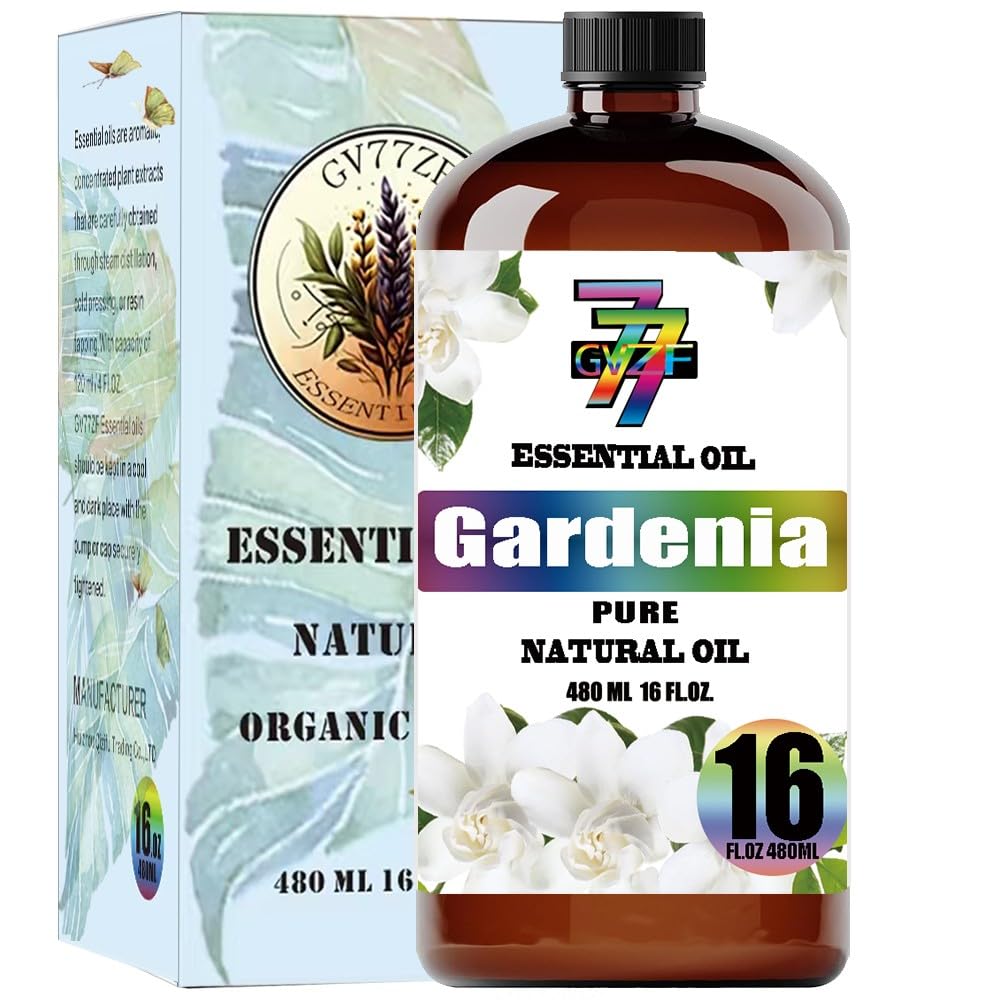 GV77ZF Gardenia essential oil in amber bottle front for diffuser aromatherapy