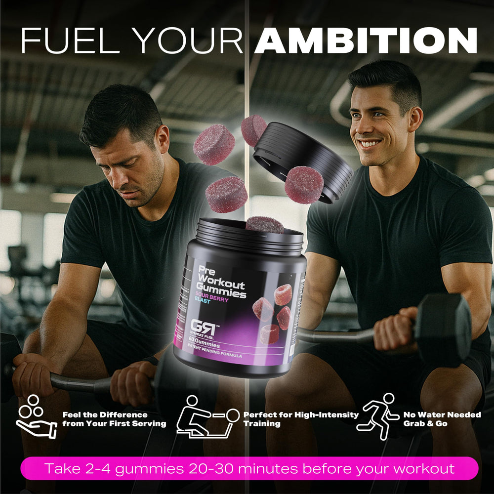 Gummies in hand showing portable energy for workouts and focus