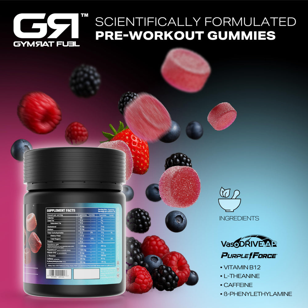 Gummies being poured to illustrate an easy pre-workout ritual