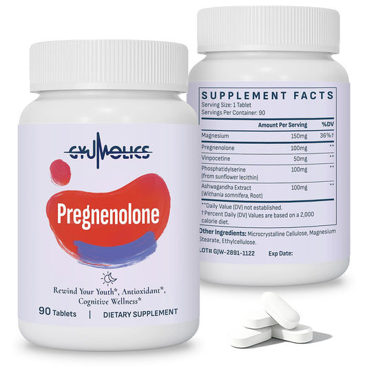 Gyumolics Pregnenolone 100mg bottle label highlights cognitive support