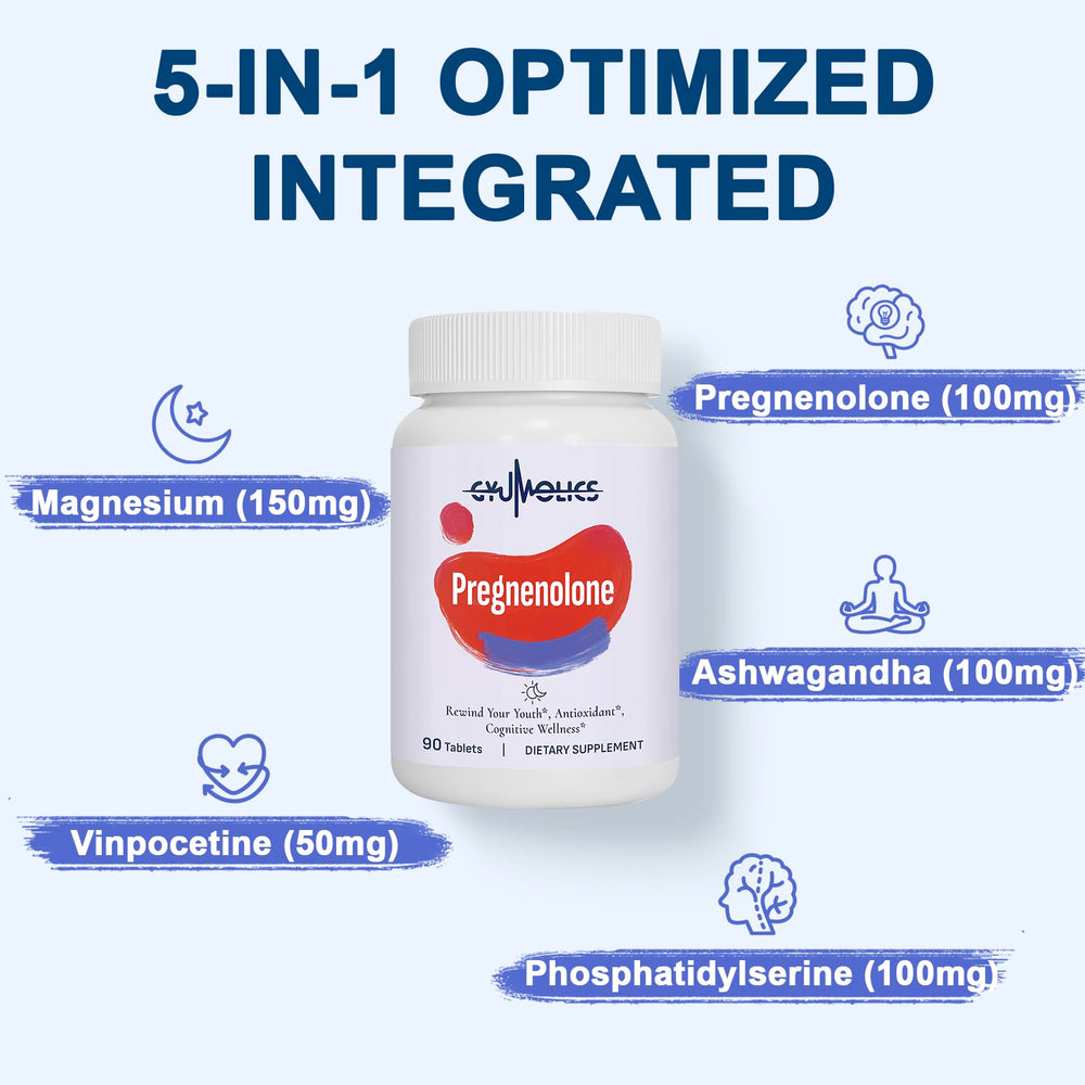 Gyumolics Pregnenolone packaging front shows dosage and purity