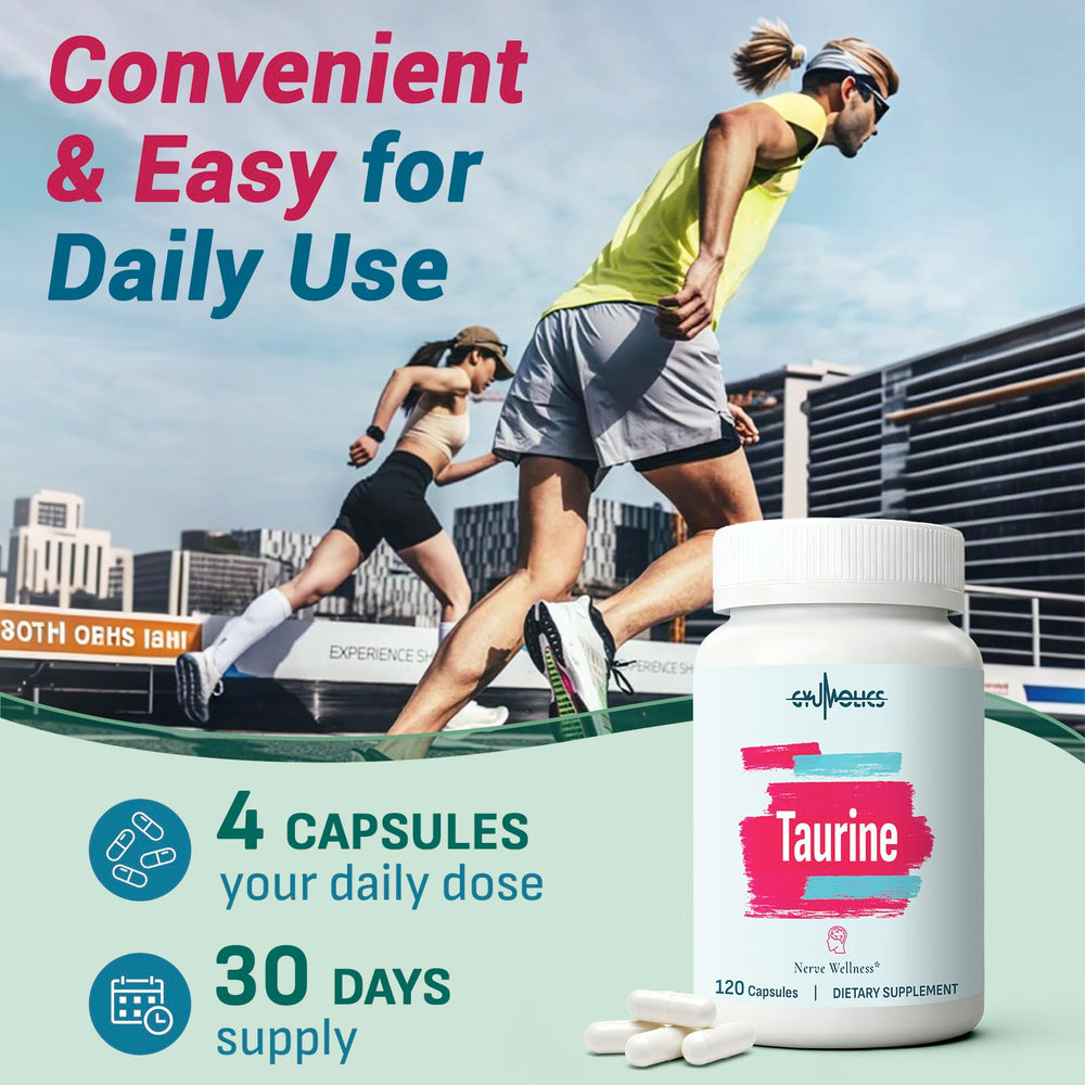 Gyumolics Taurine vegetarian capsules ready for regular use.