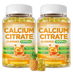 GZ HAOYUAN calcium citrate gummy bottle showcases pineapple flavor for daily bone support.