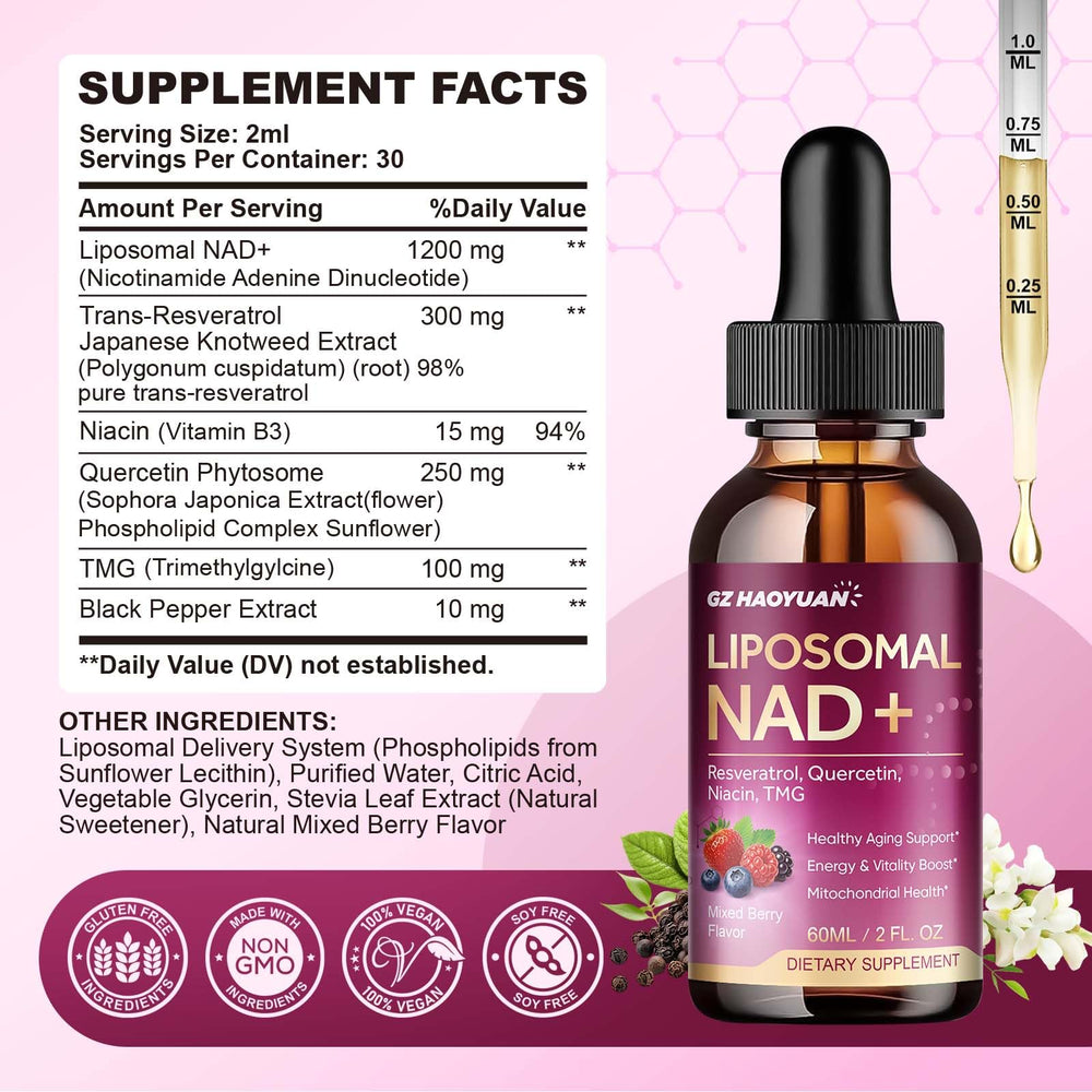 Dropper dispensing NAD+ liquid for fast absorption