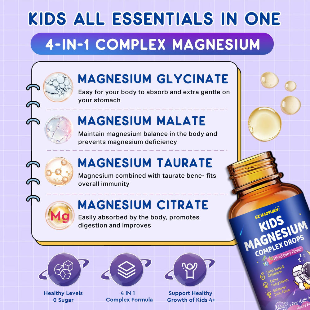 GZ Hao Yuan ingredients label highlights a 4-in-1 magnesium blend and vitamins