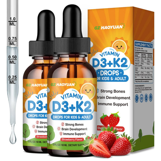 GZ HAOYUAN Vitamin D3 K2 Drops bottle for kids supports healthy bones.