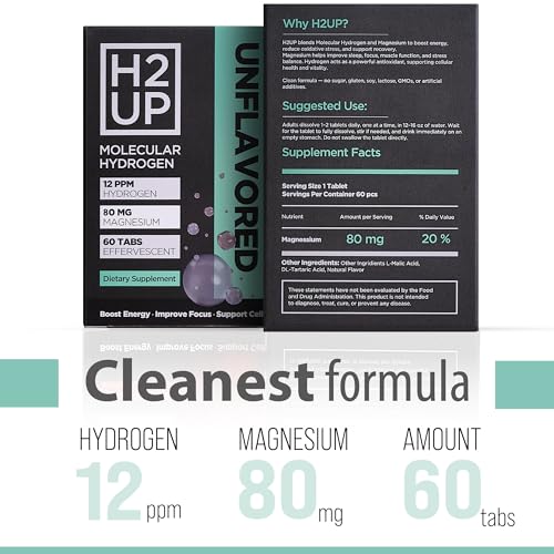 H2UP hydrogen tablet dissolving in water glass showing hydrogen delivery