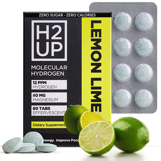 H2UP tablet dissolving in water delivering hydrogen-rich hydration on demand.
