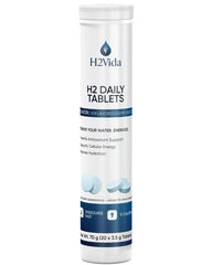 H2Vida hydrogen water tablets pack front highlights portable energy potential.
