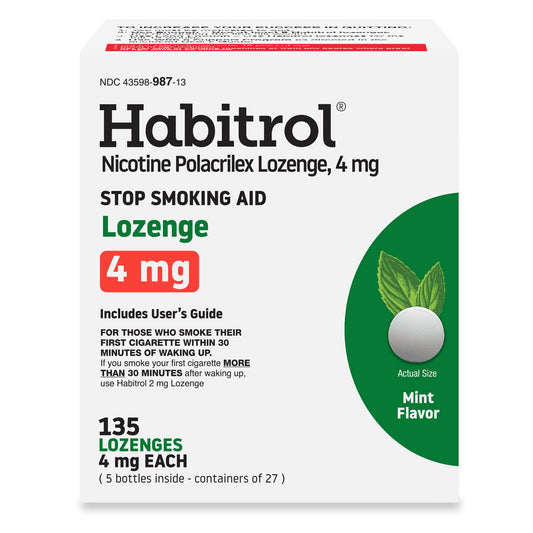 Habitrol 4 mg mint lozenge in bottle provides discreet craving relief.
