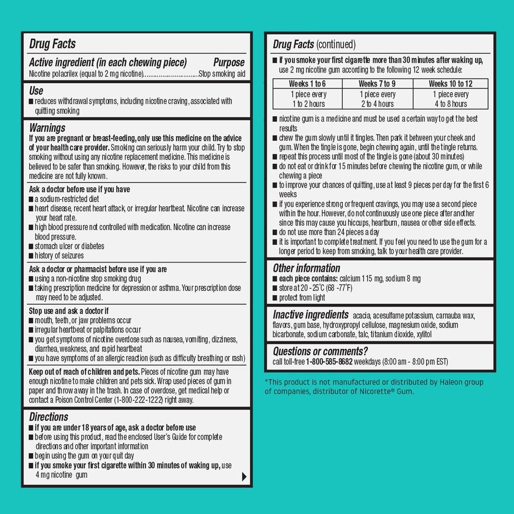 Habitrol nicotine gum pack with label shows quick, discreet cravings relief.