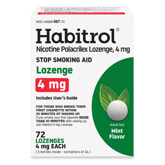 Habitrol 4 mg mint lozenges in a bottle for quick craving relief.