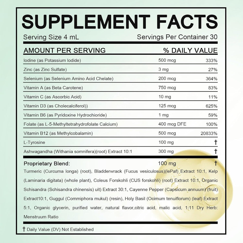 Kindled Thyroid Drops berry flavor in a glass highlighting alcohol-free sublingual use.