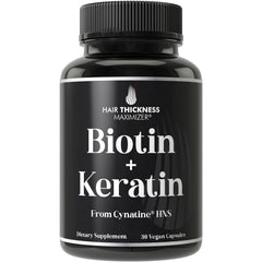 Hair Thickness Maximizer bottle pouring capsules for daily use supporting hair vitality.