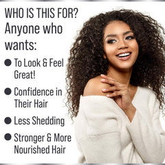 Man holding Hair Thickness Maximizer bottle, suggesting daily use for hair strength.