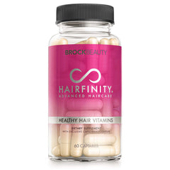 Hairfinity Hair Vitamins bottle showcasing vegan capsules for healthier hair potential.