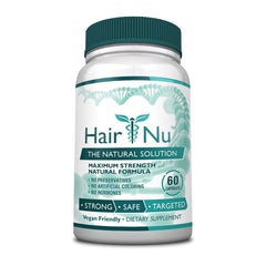 HairNu bottle with 60 capsules for daily hair health support.