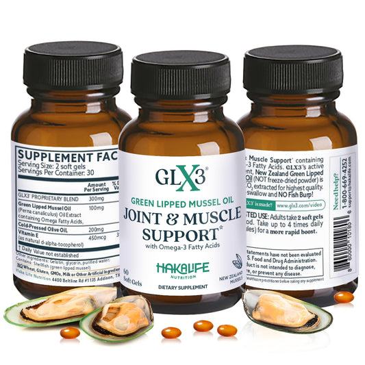 HAKA Life GLX3 bottle front shows omega-3 joint support