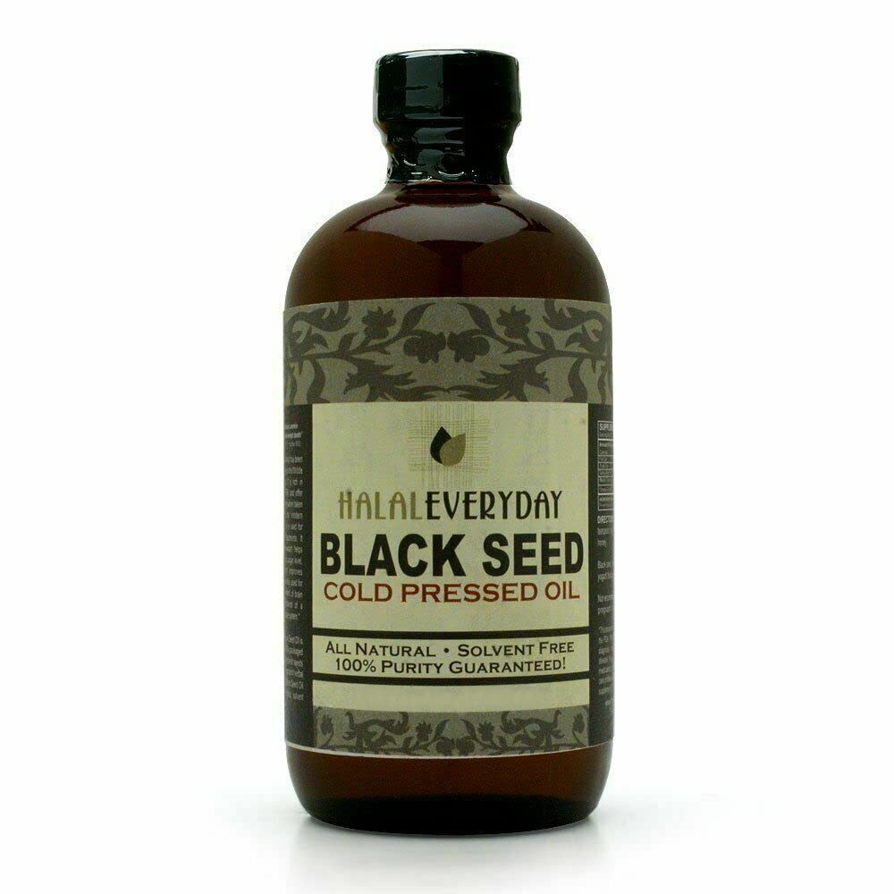 HalalEveryDay Black Seed Oil in amber bottle front preserves freshness and potency.