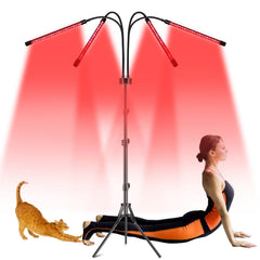 Halbeira red-light therapy lamp on a sturdy stand for targeted wellness sessions.