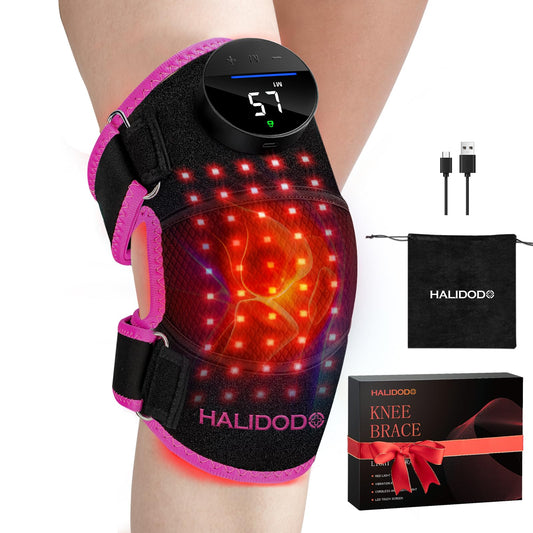 HALIDODO knee brace front view with red light therapy for comfort and mobility