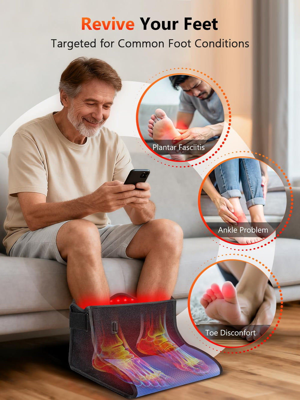 HALIDODO foot therapy device with smart controller showing auto timer and pulse mode options