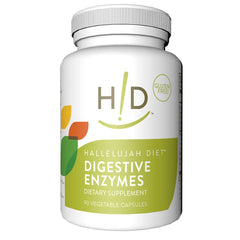 Hallelujah Diet Digestive Enzymes bottle showing plant-based capsules for better nutrient support