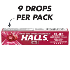 HALLS cherry drops in hand highlighting portable throat relief