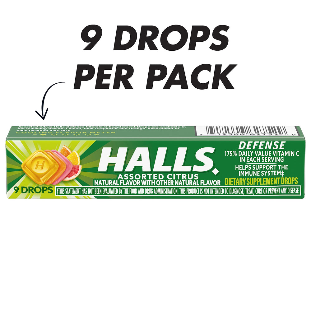HALLS Defense sticks show nine drops each for easy dosing