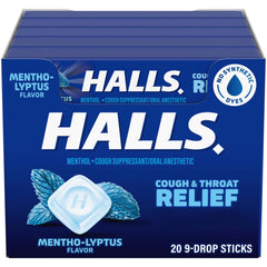 HALLS Mentho-Lyptus drops pack; pocket-friendly for mobile throat relief.