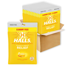 HALLS Relief honey lemon cough drops in a jar for on-the-go relief