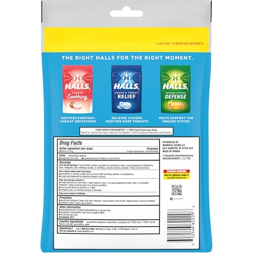 HALLS Relief Mountain 70 drops per bag ideal for pockets and desks.
