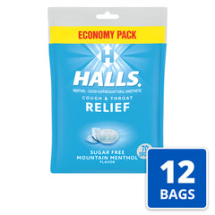 HALLS sugar-free formula supports sugar-conscious users seeking throat comfort.