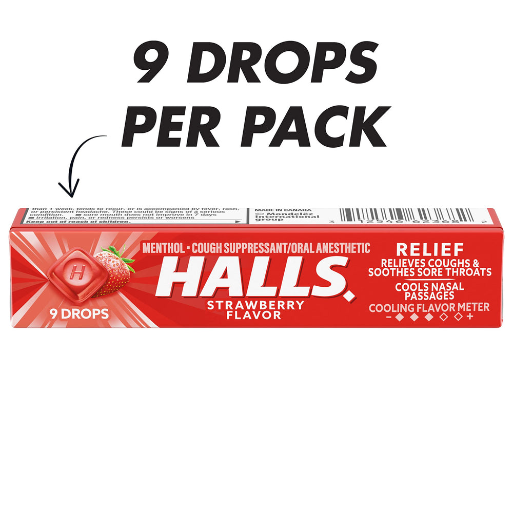 Single HALLS drop dissolving slowly for throat comfort