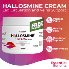 Applying Hallosmine Vein Cream on leg after shower, part of a circulation-friendly routine.