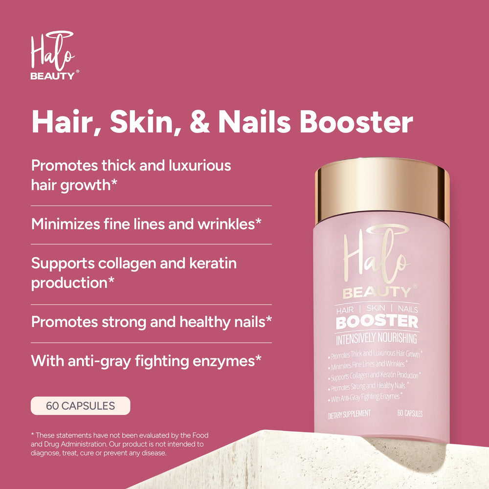 Halo Beauty capsules close-up highlighting vegan formula for clean wellness