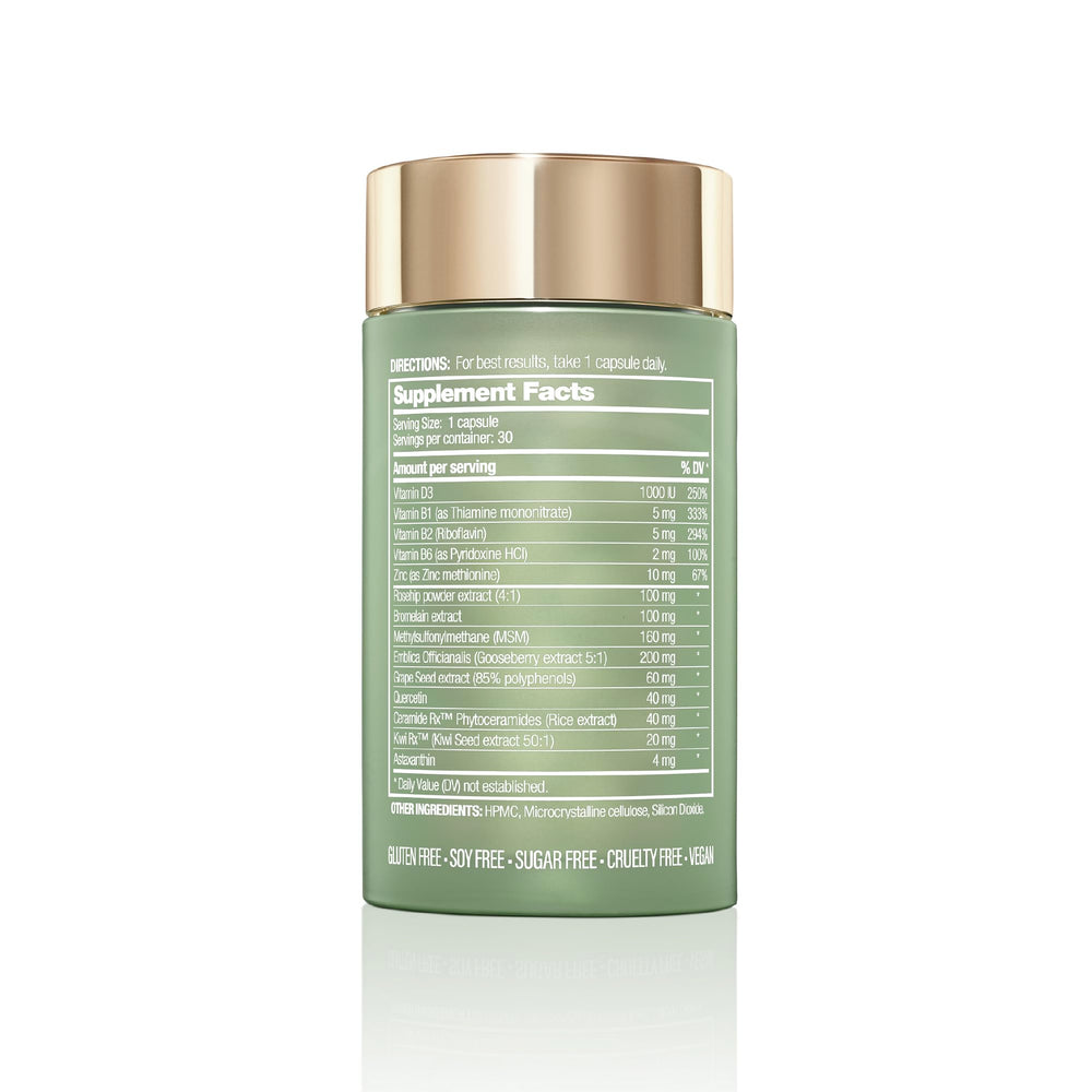 Halo Beauty Kiwi Seed Booster packaging highlights sustainability and refill compatibility.