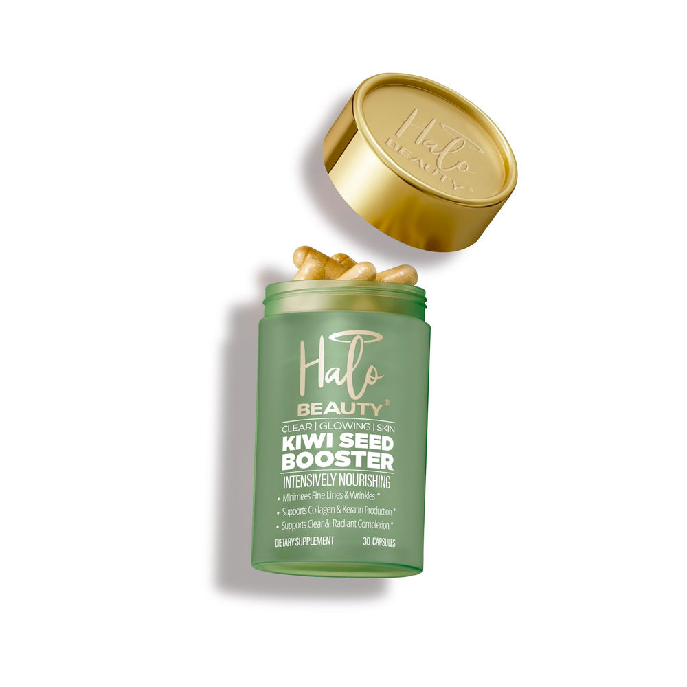 Halo Beauty Kiwi Seed Booster vegan capsules for clean daily routine