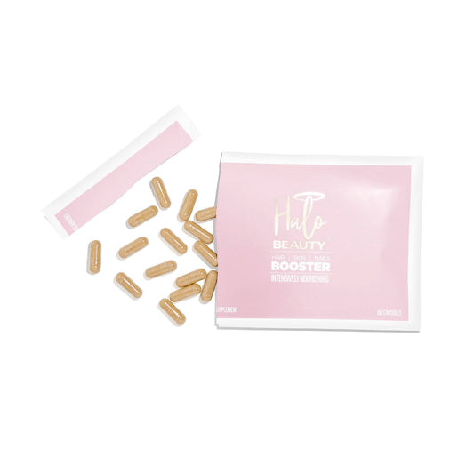 Halo Beauty refill pack bottle front, easy daily use for a streamlined routine