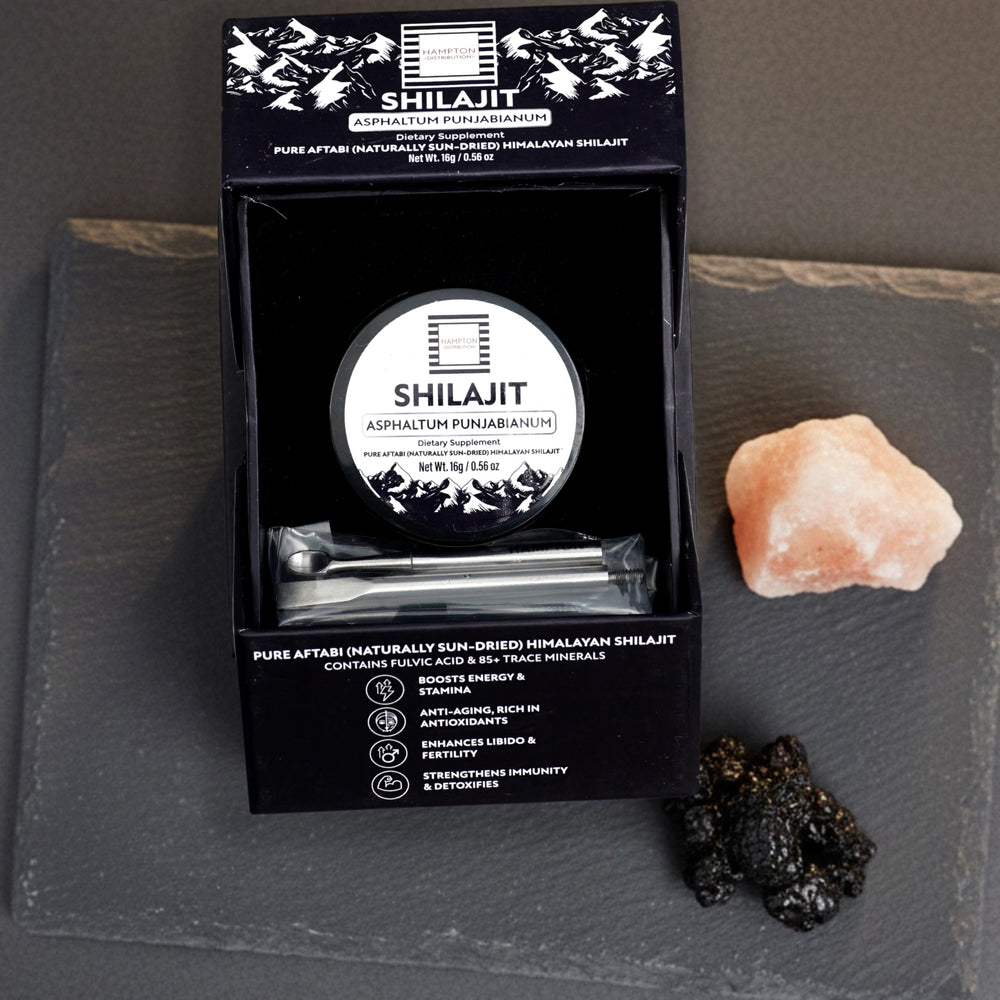 Hampton Himalayan Shilajit Resin in light-resistant glass bottle preserves freshness.